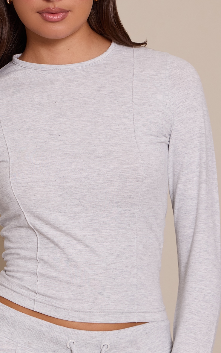Ash Grey Cotton Seam Detail Long Sleeve Top image 4