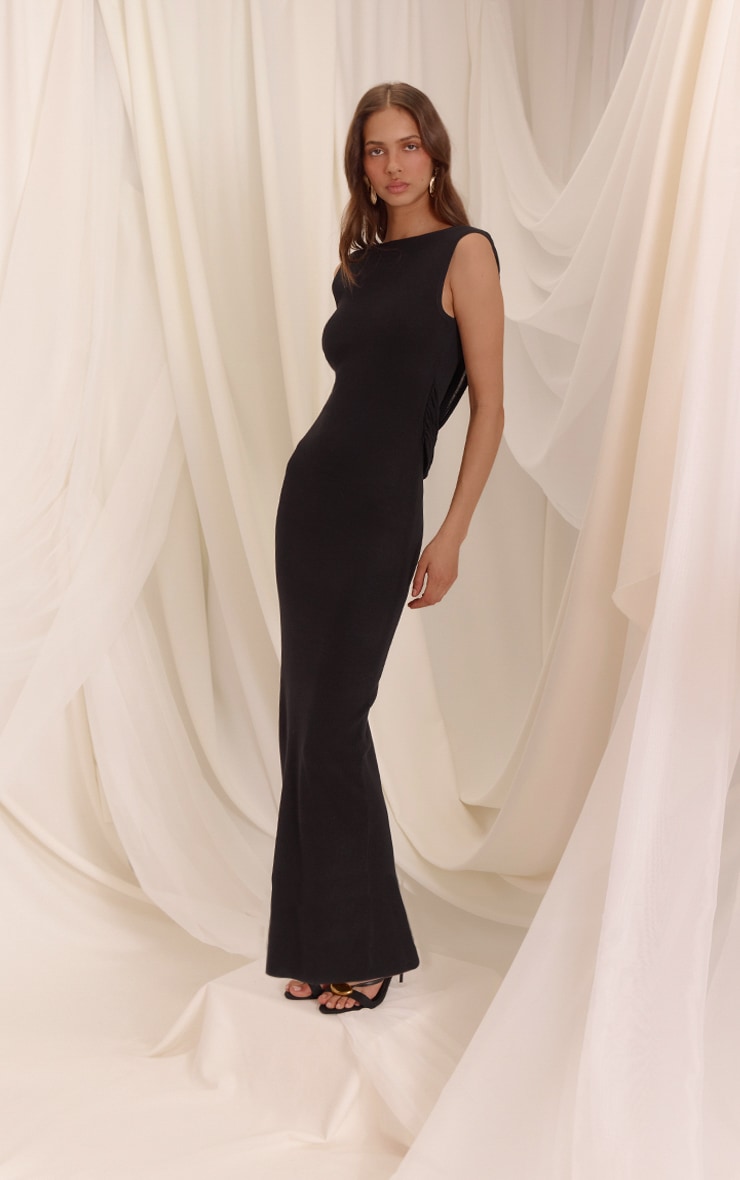 Boatneck Sheer Knit Backless Detail Maxi Dress  image 3