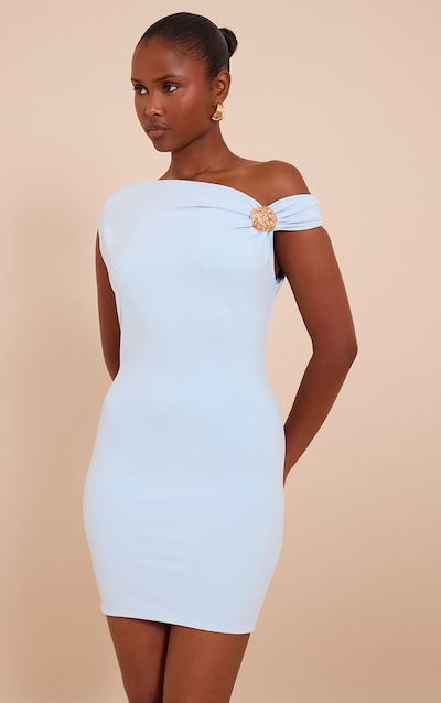 Mini robe douce bleue à épaule dénudée