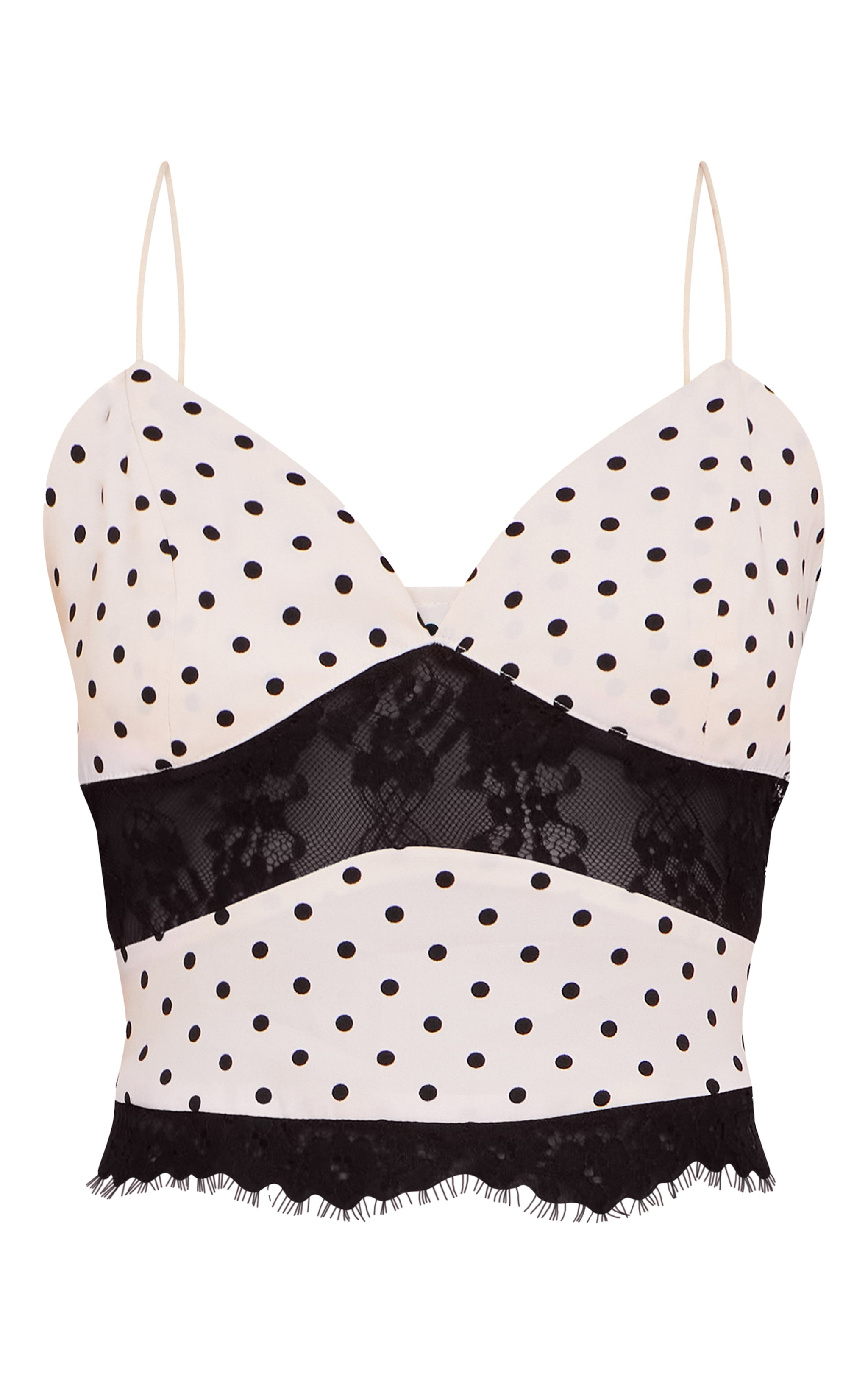 White Polka Dot Lace Detail Cami Top image 5