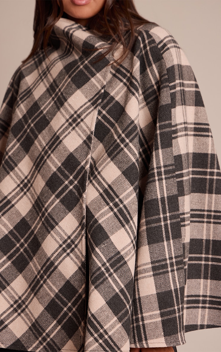 Manteau cache-cœur à col cheminée à carreaux mono image 4