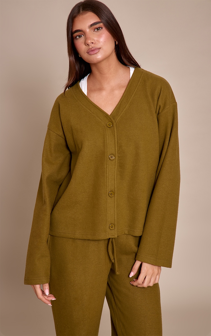 Olive Brushed Soft Touch Boxy Cardigan