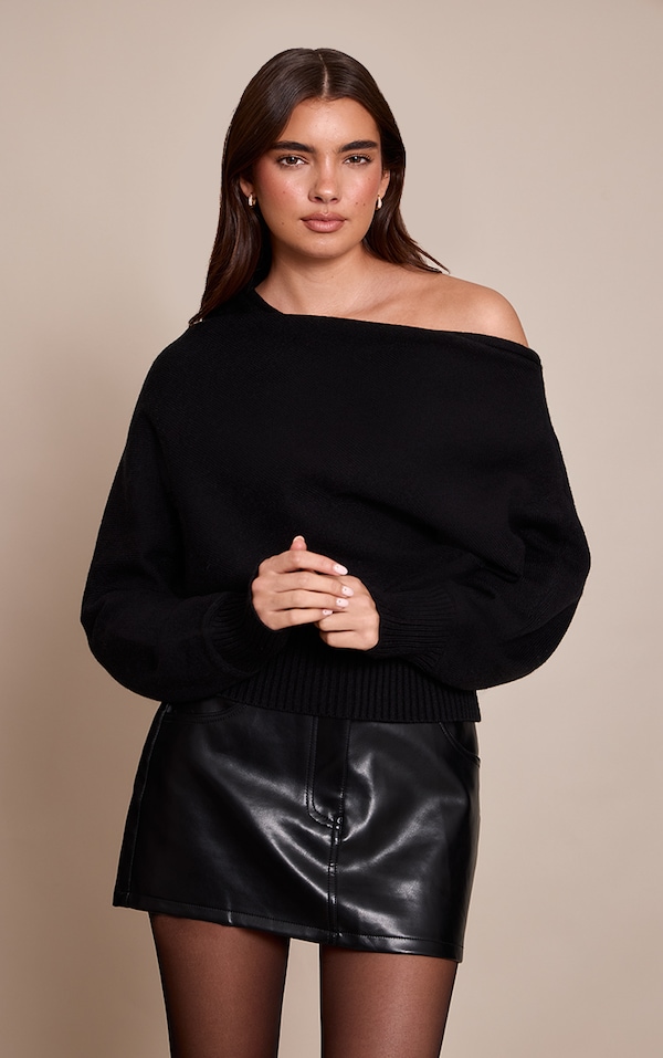 Black Slouchy Oversized Rib Waist Jumper 