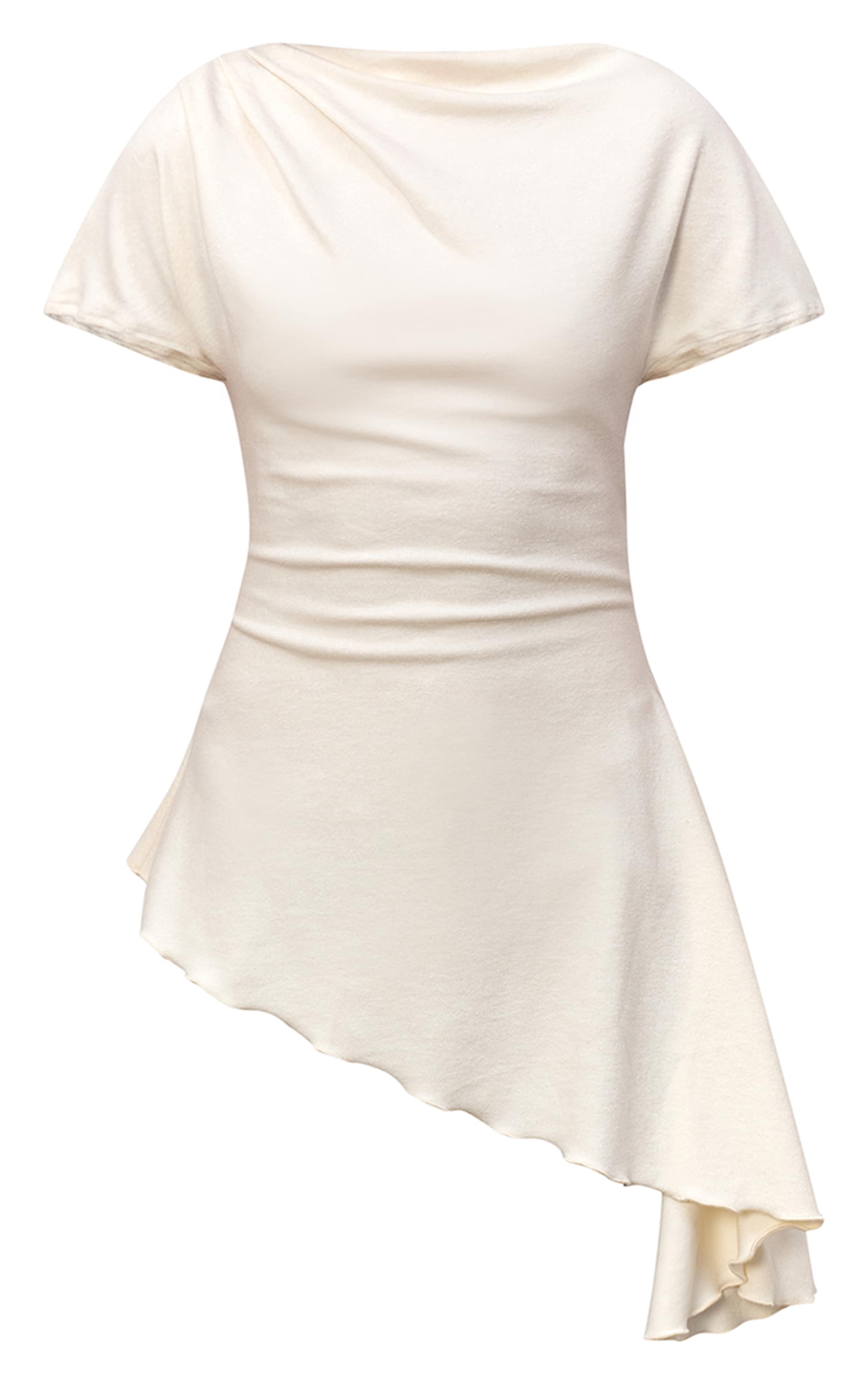 Cream Thick Brushed Jersey Asymmetric Long Top image 5