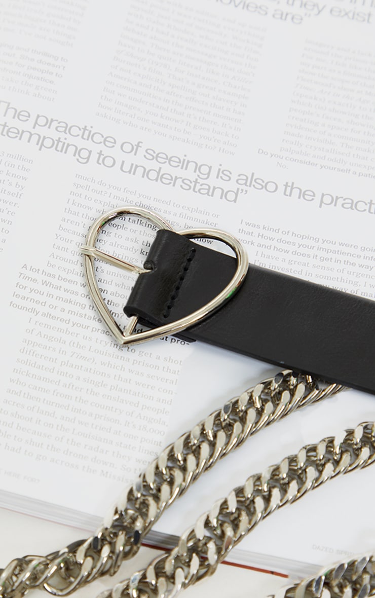 Black Basic Heart Buckle Waist Belt image 2