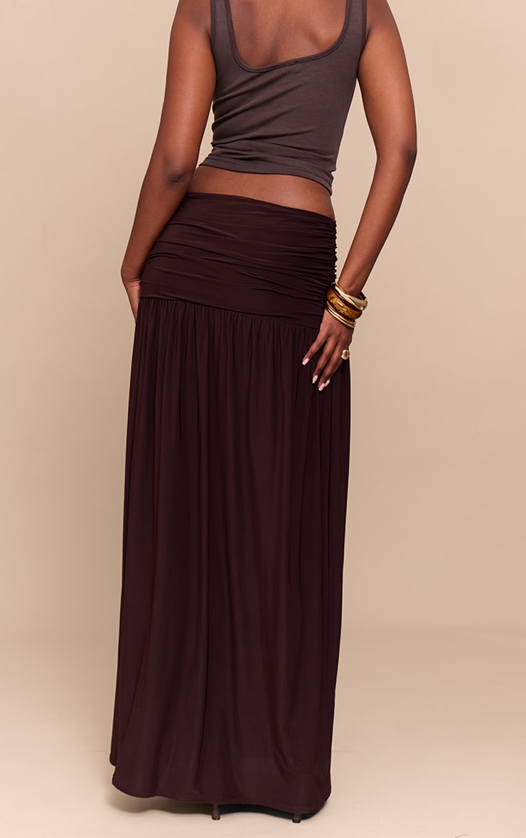 Chocolate Overlay Detail Double Layer Slinky Maxi Skirt image 3