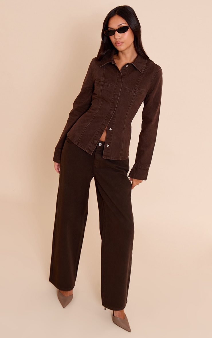 Dark Chocolate Fitted Seam Detail Shirt image 3
