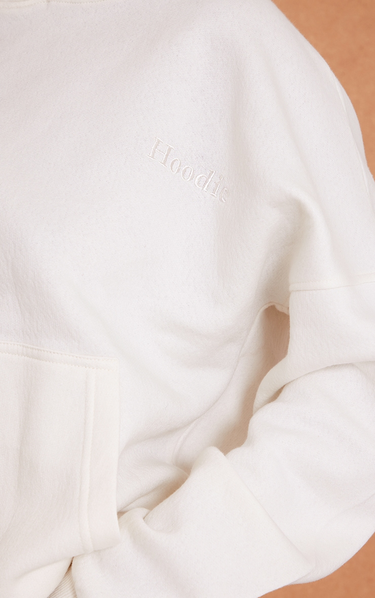 Cream Embroidered Double Pocket Hoodie image 4