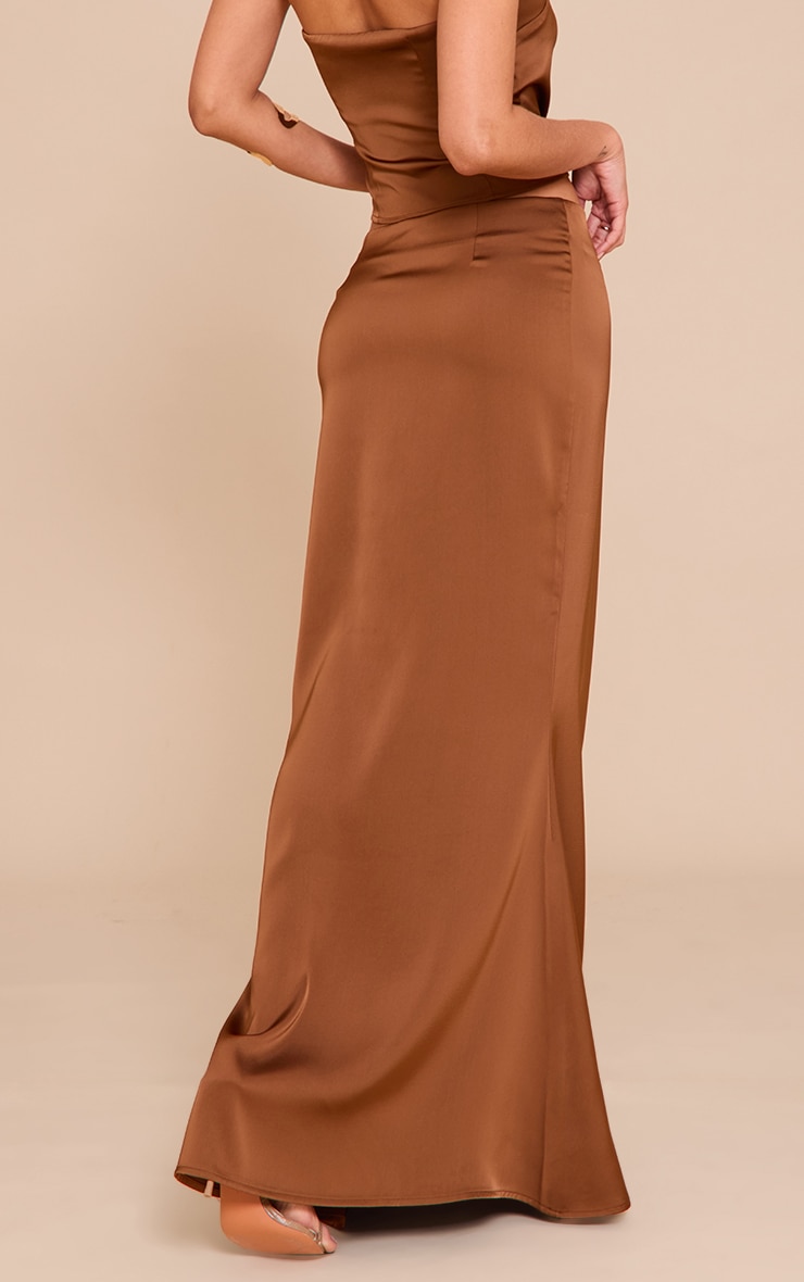 Chocolate Satin Mid Rise Maxi Skirt image 3