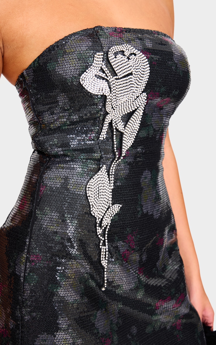 Robe bustier noire fleurie à sequins image 4