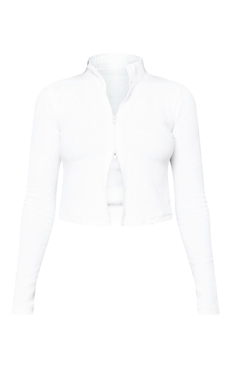 White Wide Rib Double Zip Through Top image 5