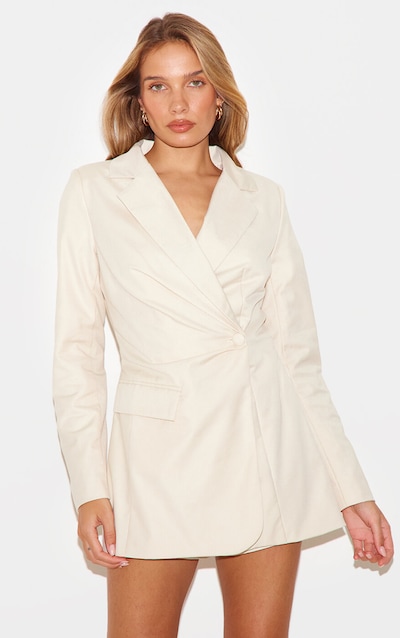 Cream Tailored Woven Cinched Waist Long Sleeve Playsuit