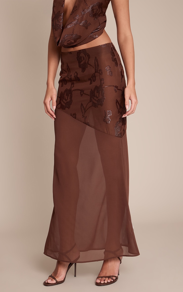 Chocolate Floral Glitter Chiffon Low Rise Maxi image 2