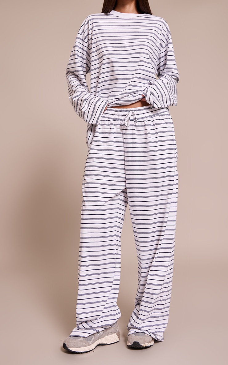 Navy Striped Wide Leg Drawstring Pants image 2