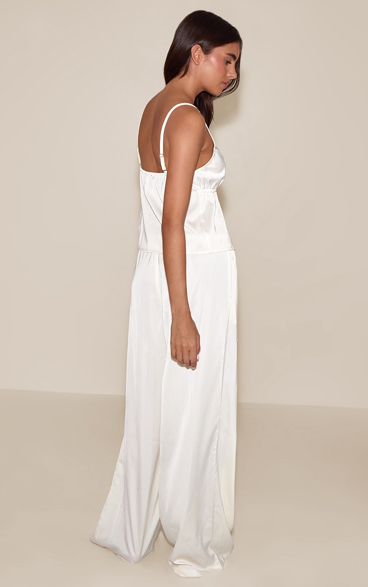 Cream Satin Lace Detail Tie Front Cami PJ Set image 2