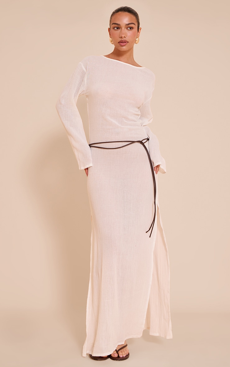 White Textured Long Sleeve Maxi Dress image 1