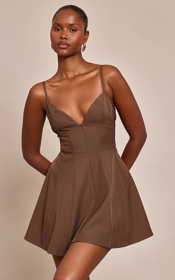 Chocolate Woven Pleated Shift Dress