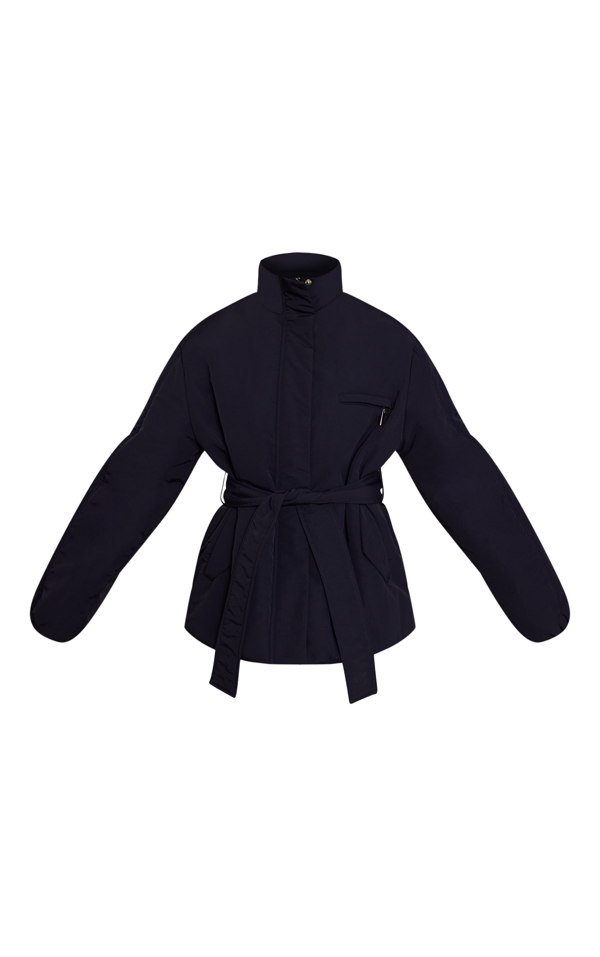 Navy Tie Waist Quilted Coat image 5