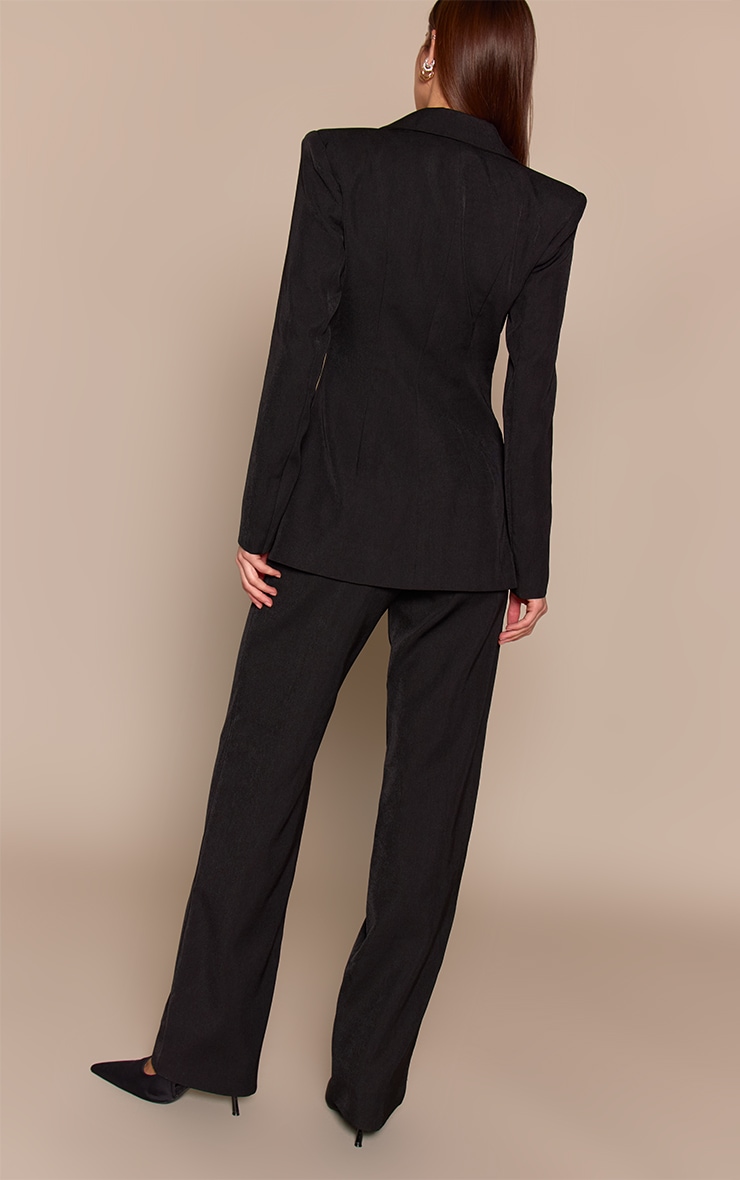 Premium Black Woven Pintuck Straight Leg Pants image 3