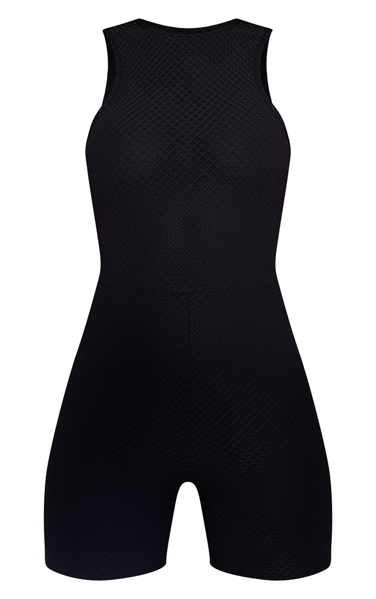 Black Textured Racer Neck Sleeveless Unitard image 5