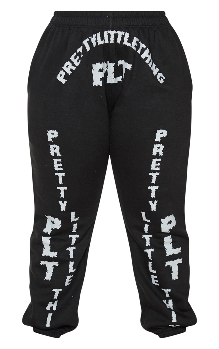 PRETTYLITTLETHING Plus Black Contrasting Graphic Printed Sweatpants image 3