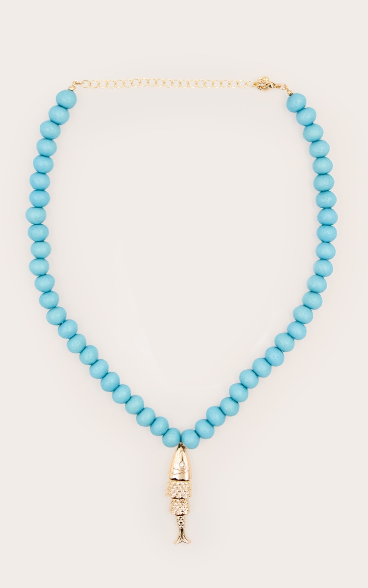 Collier en perles turquoise à pendentif poisson image 2