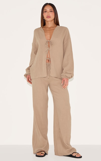 Tall Mushroom Textured Cheesecloth Wide Leg Pants