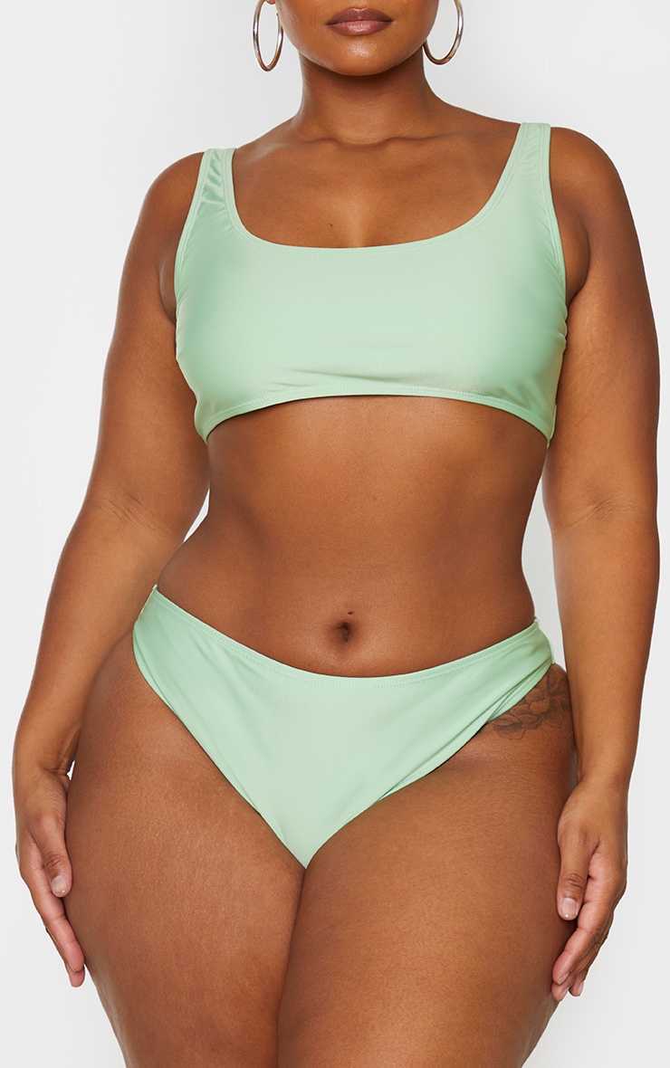 PLT Plus - Bas de bikini basique taille haute vert sauge