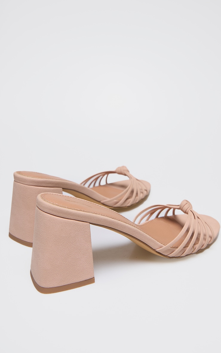 Nude Faux Nubuck Knotted Block Heeled Mule Sandals Footwear