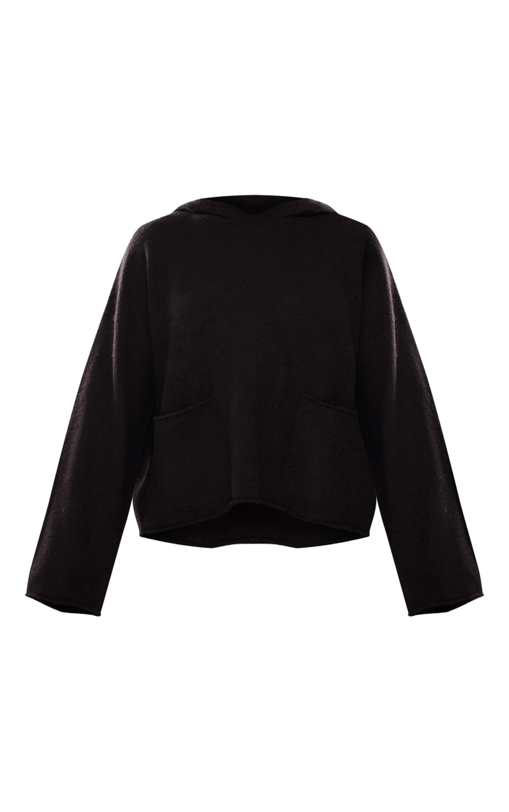 Petite Black Luxe Knit Pocket Hooded Sweater image 5