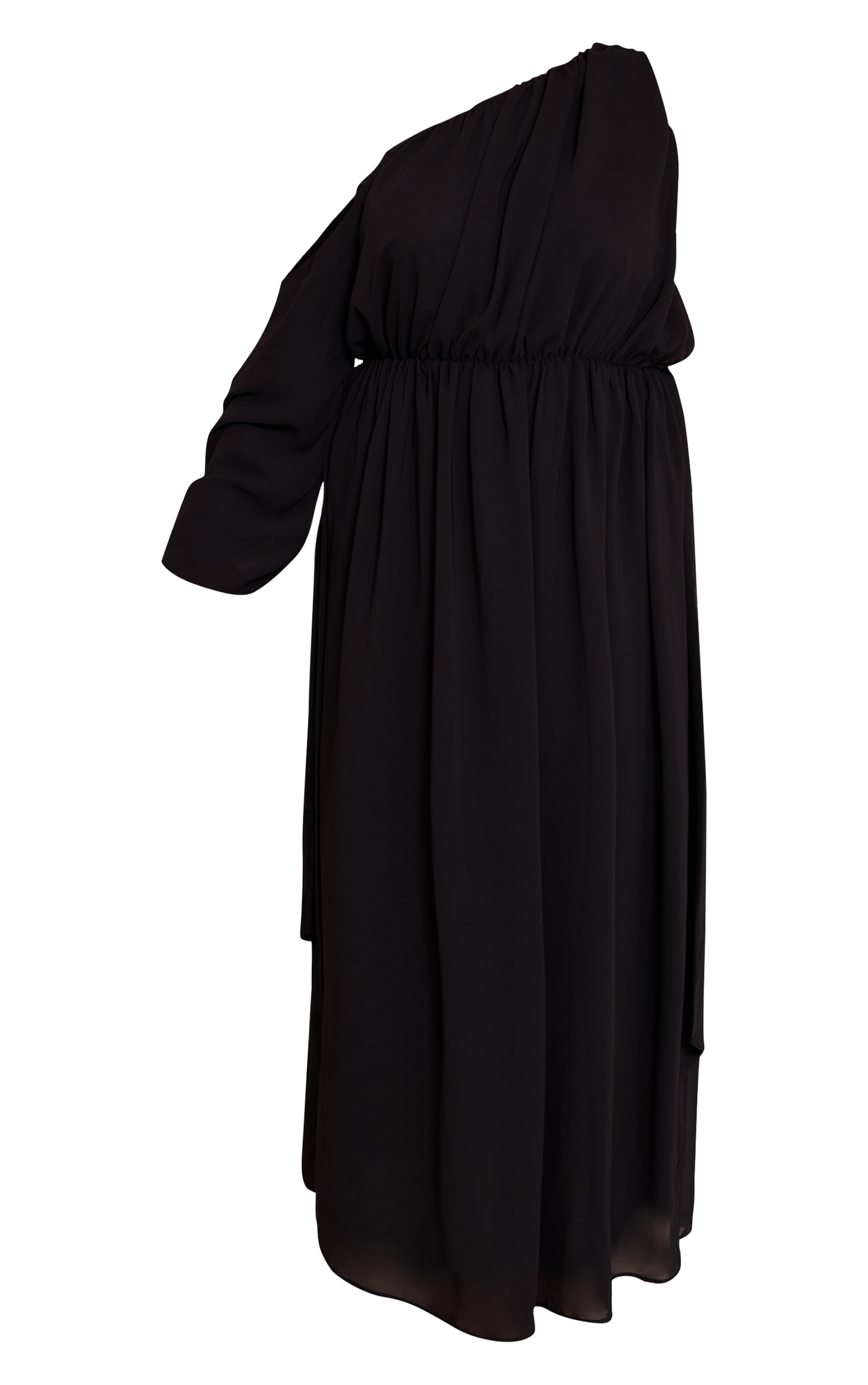Plus Robe longue en mousseline de soie noire drapée à manches longues image 5
