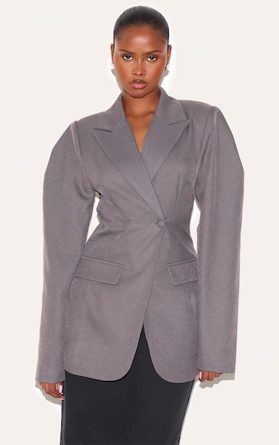Charcoal Drop Shoulder Cinch Waist Extreme Oversized Blazer