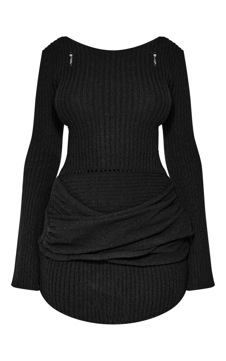 Petite Black Knitted Open Back Mini Dress | Petite | PrettyLittleThing KSA