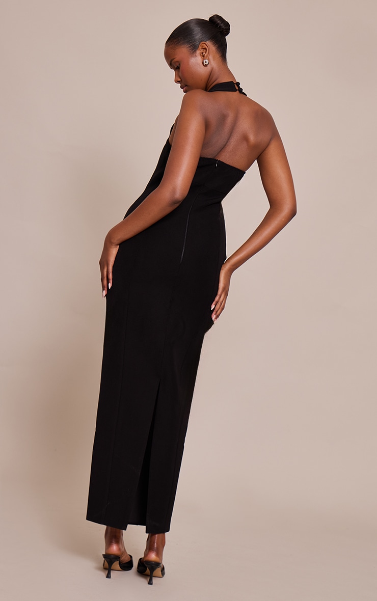 Black Woven Halter Button Maxi Dress image 2