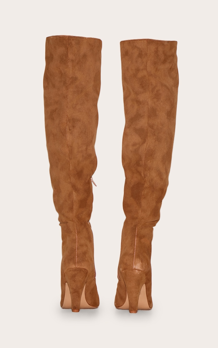 Camel Faux Suede Point Toe Over The Knee Heeled Boot image 3