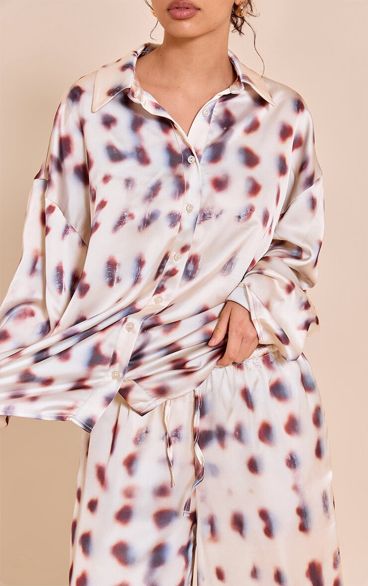 Cream Shell Printed Satin Wide Leg Pants image 4