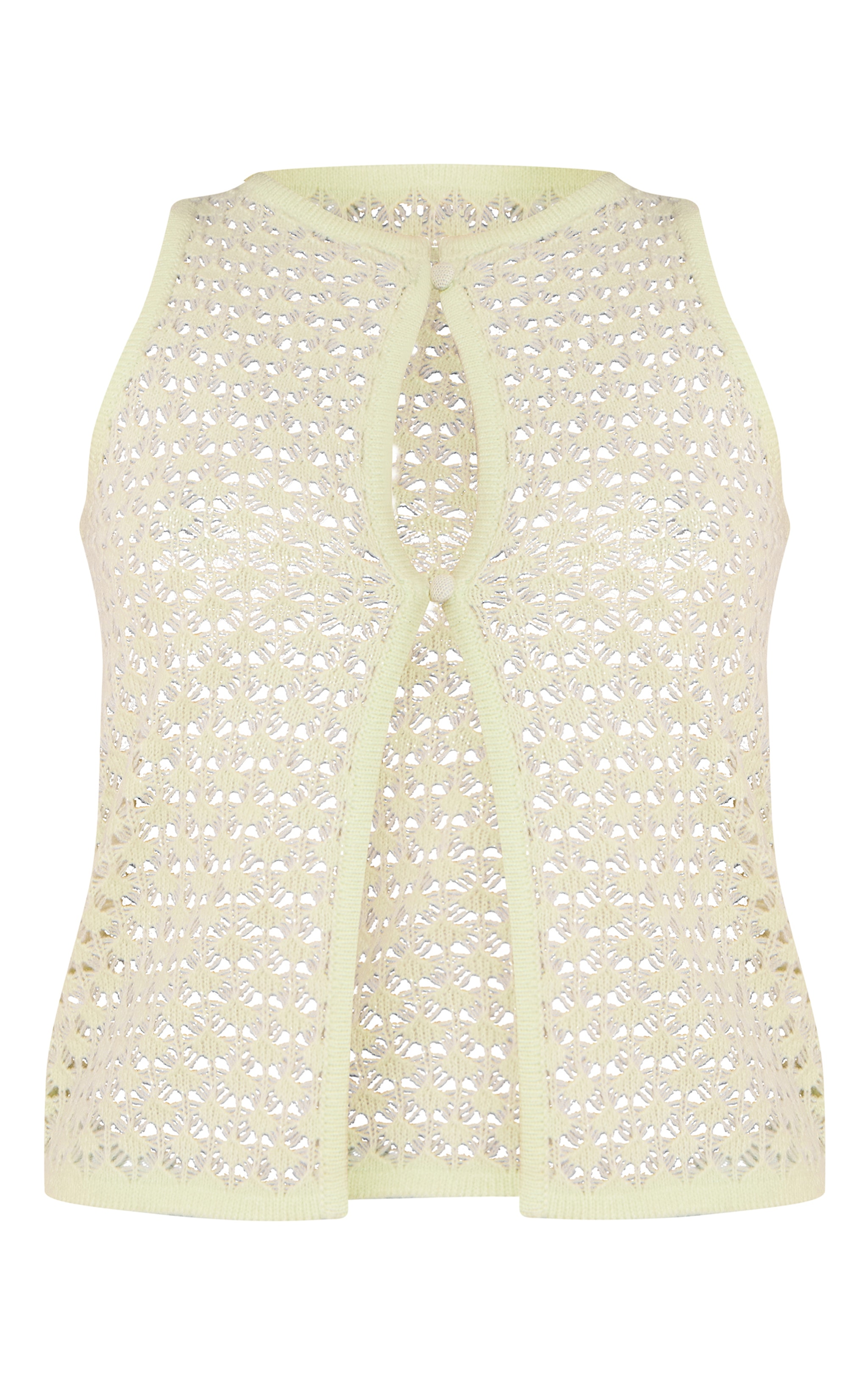Lime Crochet Knit Cut Out Pearled Button Vest Top image 5