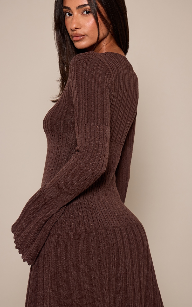 Petite Chocolate Scalloped Knitted Long Sleeve Mini Dress image 2