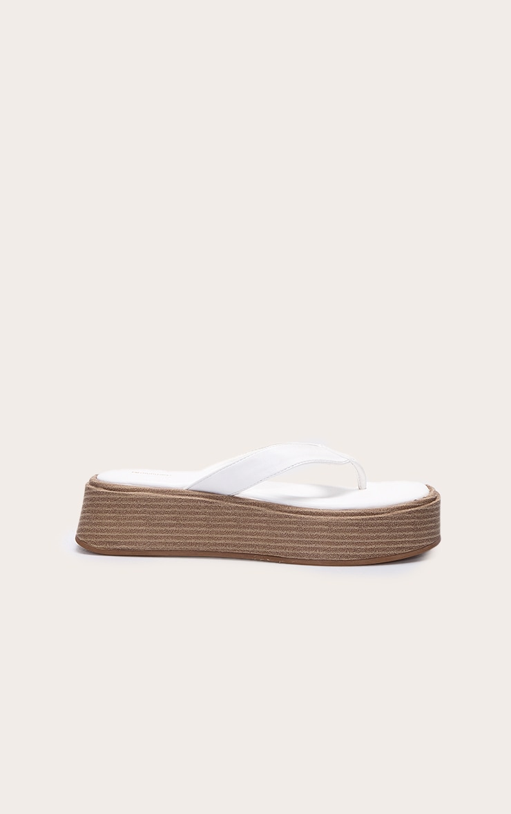 White PU Toe Thong Round Toe Flatform Sandals image 1