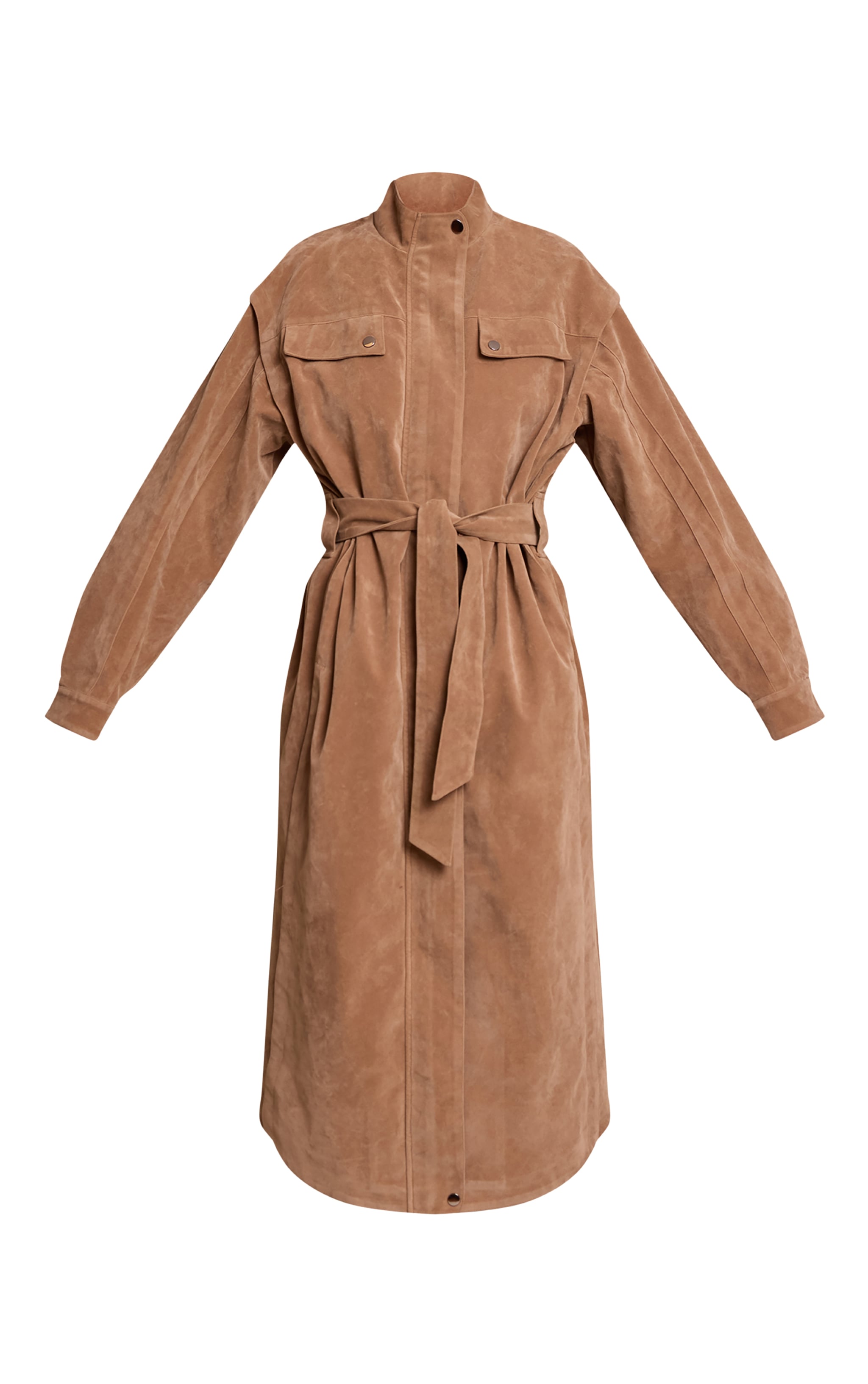 Trench en suédine gris pierre à ceinture et taille tombante image 5