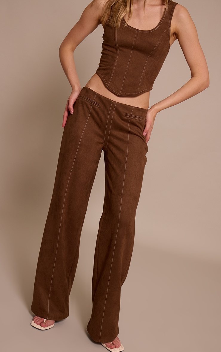 Chocolate Suede Contrast Stitch Straight Leg Pant  image 2