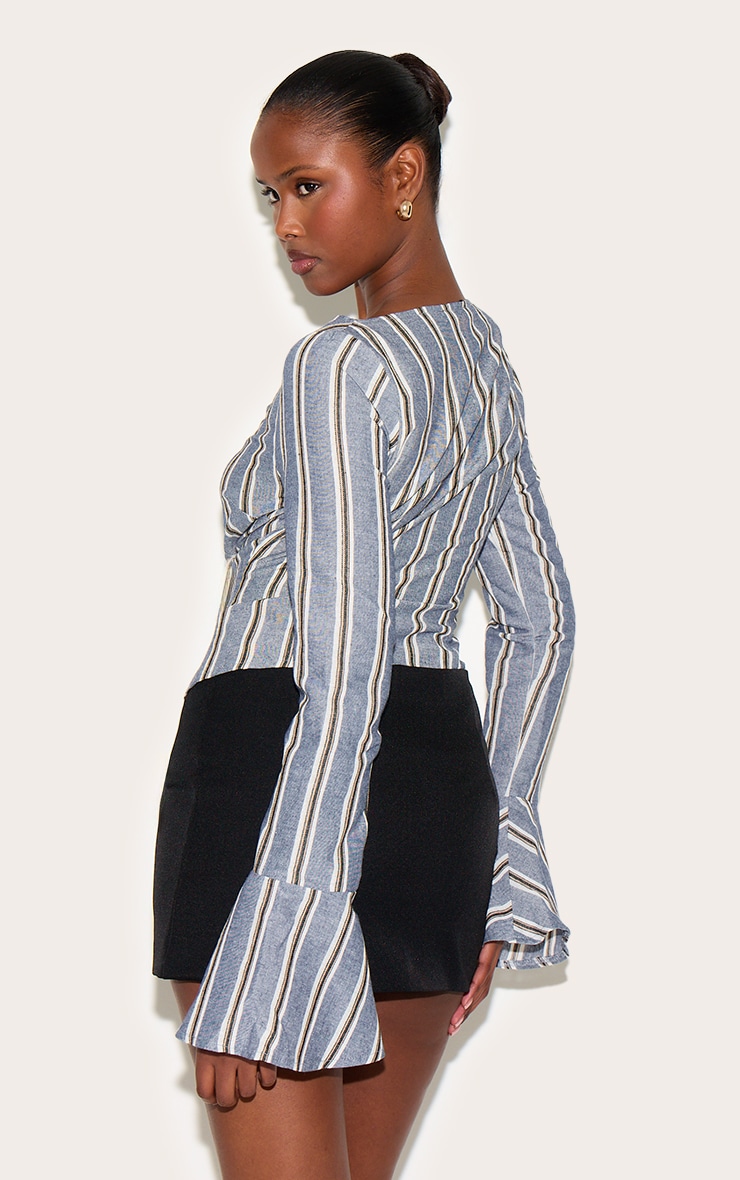 Blue Striped Asymmetric Hem Top image 2
