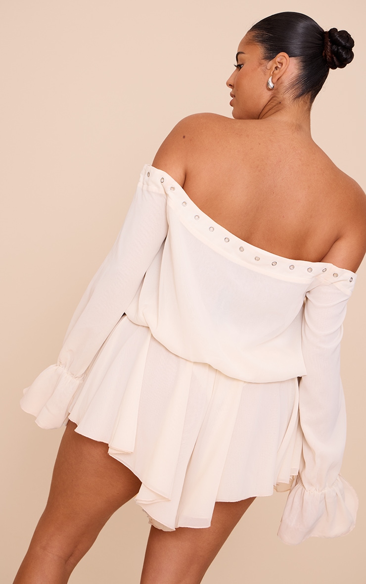 Plus Cream Chiffon Long Sleeve Bardot Floaty Romper image 2