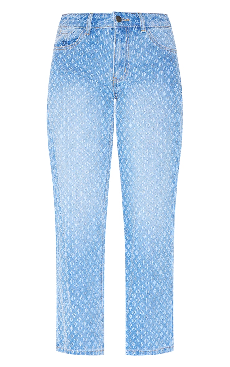 Petite Blue Textured Straight Leg Jeans image 5