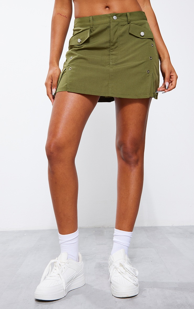 Khaki Peached Skin Pocket Detail Cargo Skort PrettyLittleThing KSA