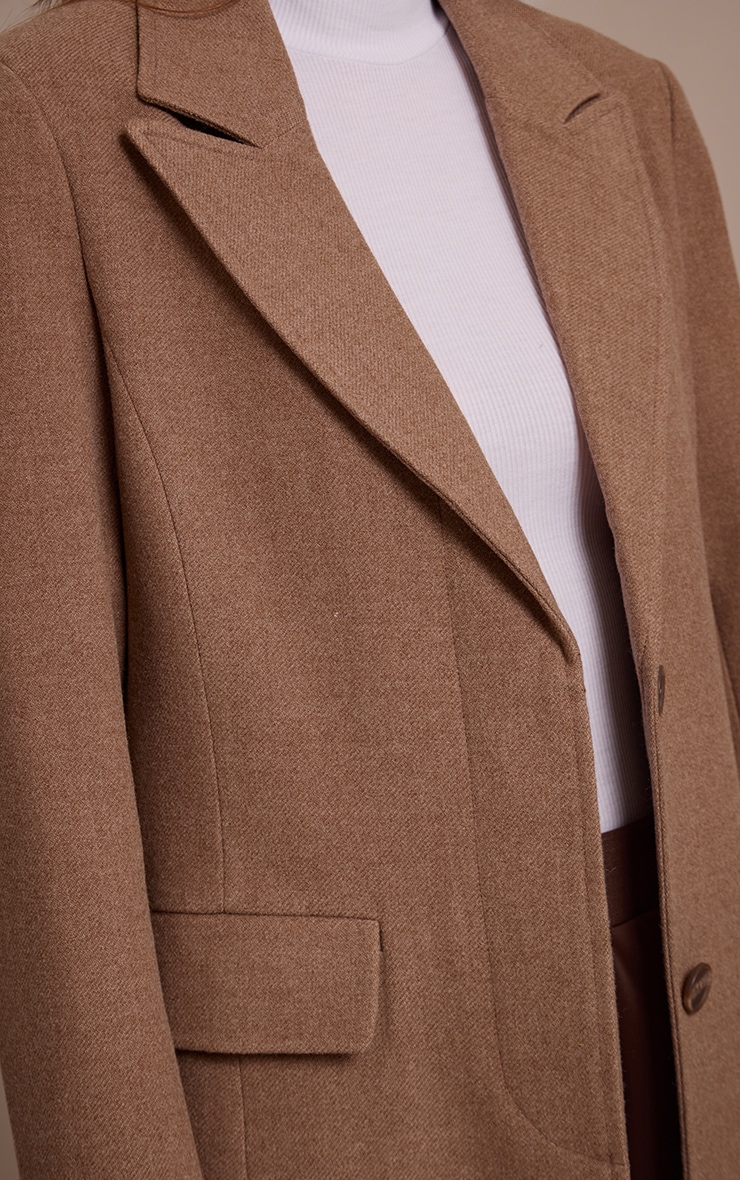Taupe Single Breasted Seam Detail Wool Look Maxi Coat image 4