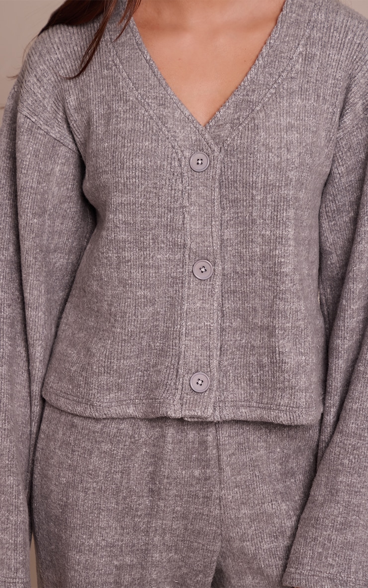 Charcoal Grey Soft Brushed Chunky Rib Boxy Cardigan image 4