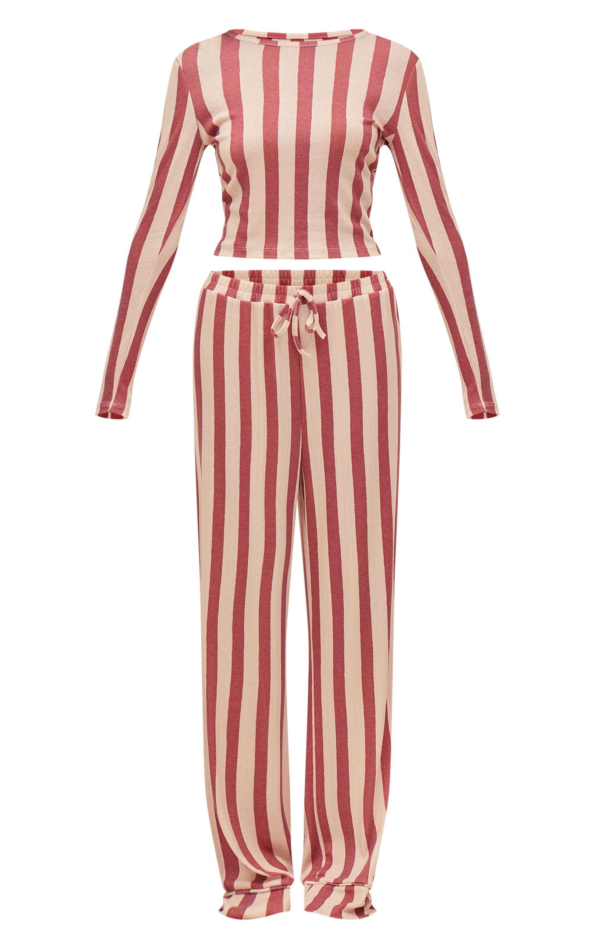 Red Striped Pointelle Long Sleeve Top and Pant PJ Set image 5