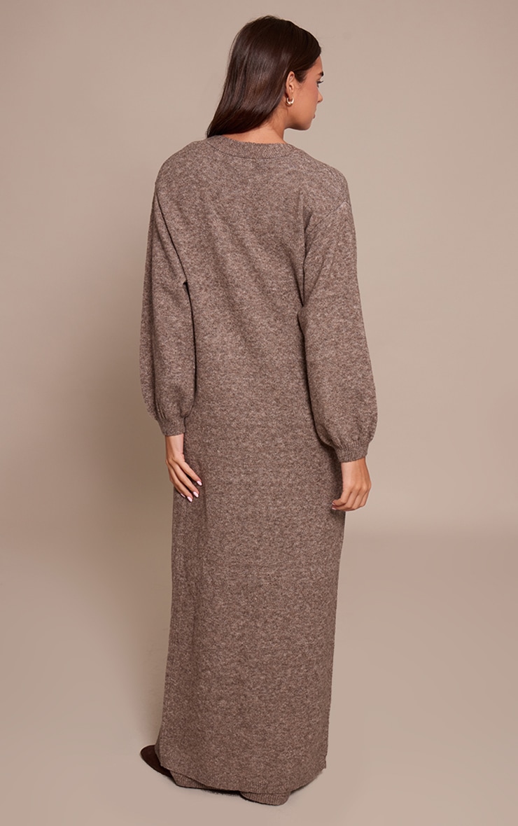 Taupe Knitted Maxi Cardigan image 2