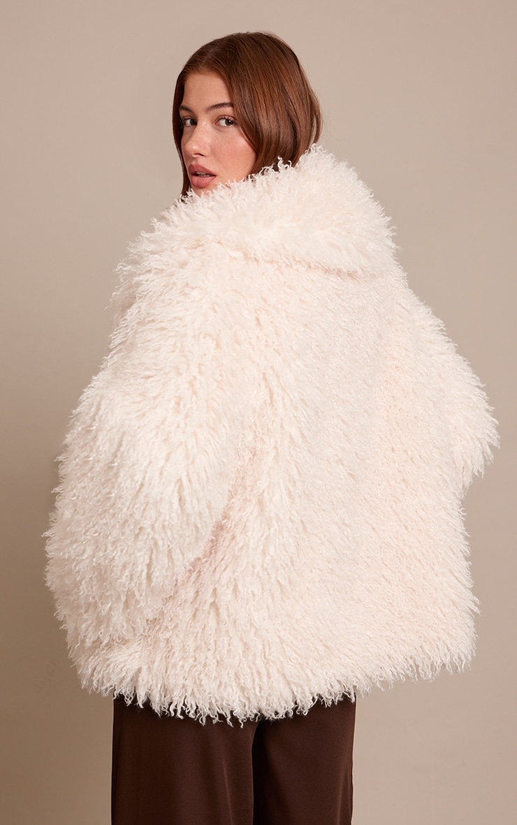Cream Mongolian Fur Midi Coat image 2